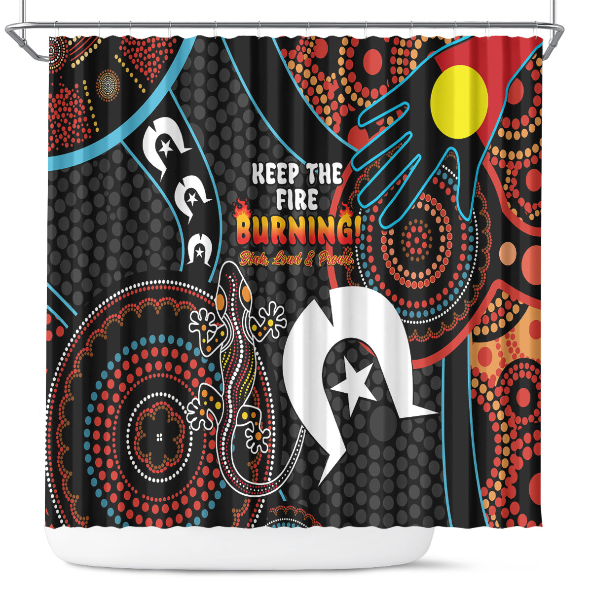 NAIDOC Week 2024 Shower Curtain Keep The Fire Burning Indigenous Art