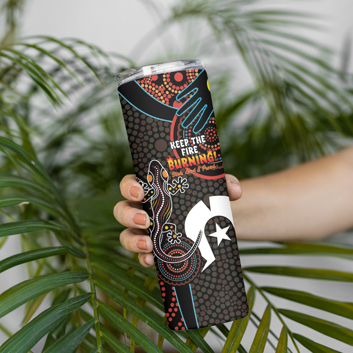 NAIDOC Week 2024 Skinny Tumbler Keep The Fire Burning Indigenous Art