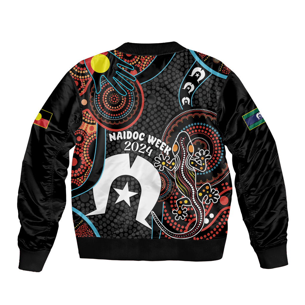 NAIDOC Week 2024 Sleeve Zip Bomber Jacket Keep The Fire Burning Indigenous Art