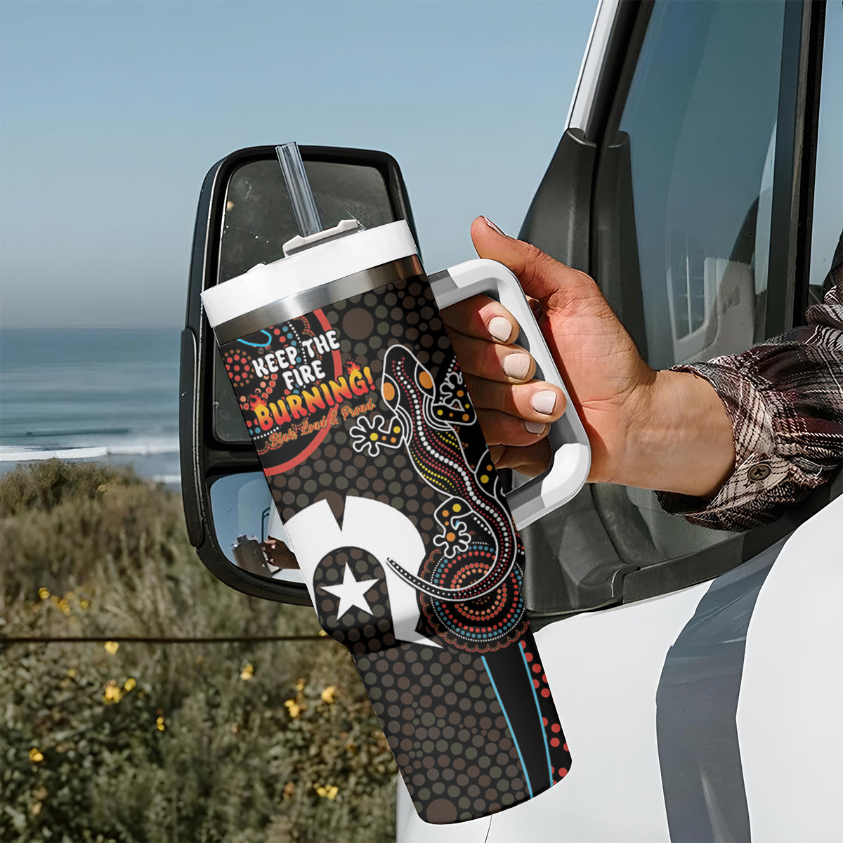 NAIDOC Week 2024 Tumbler With Handle Keep The Fire Burning Indigenous Art