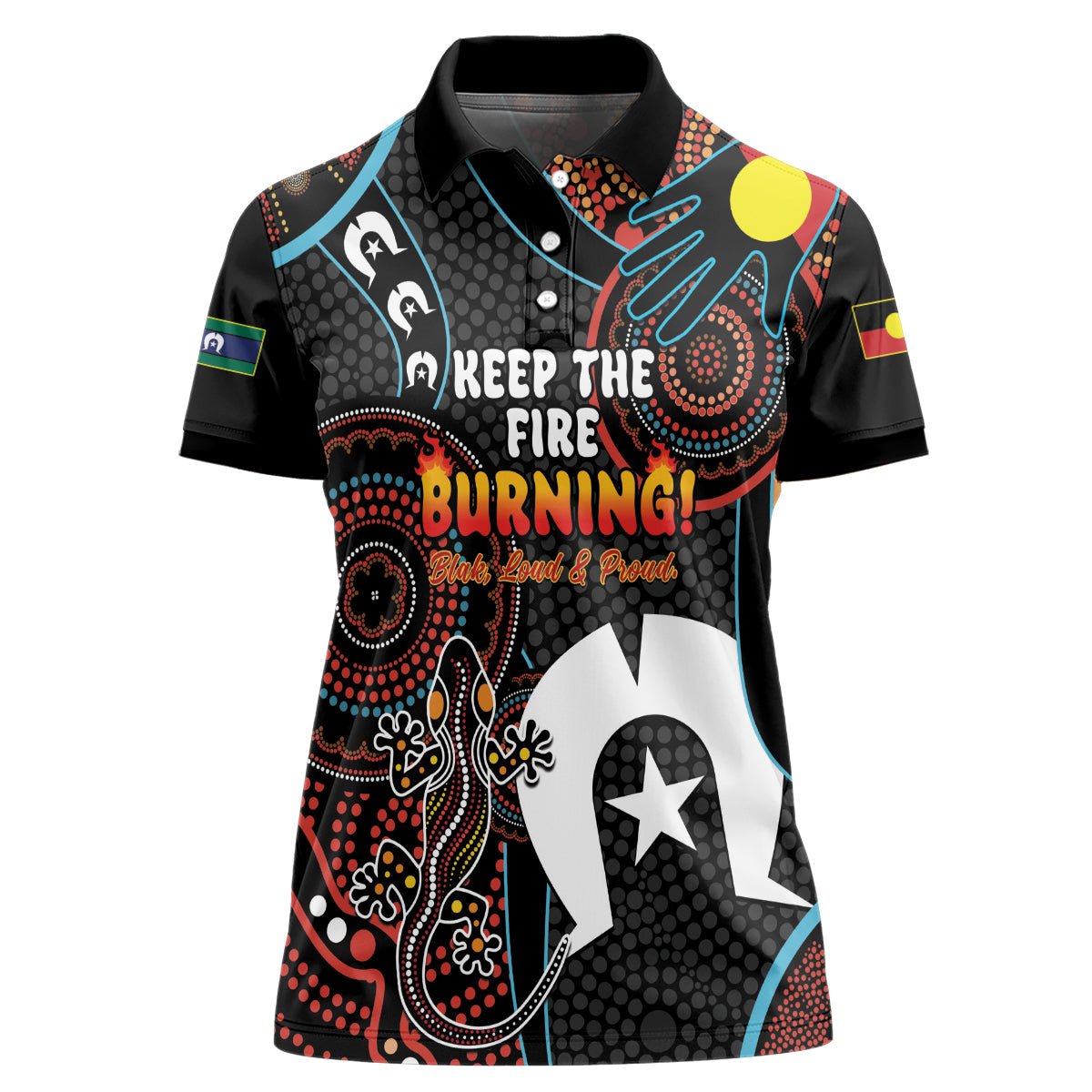 NAIDOC Week 2024 Women Polo Shirt Keep The Fire Burning Indigenous Art