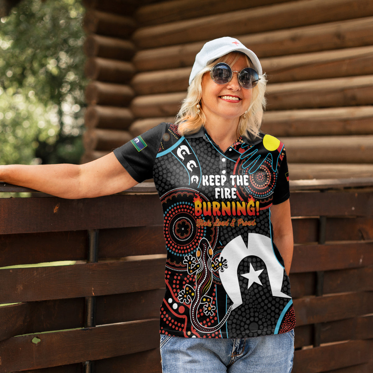 NAIDOC Week 2024 Women Polo Shirt Keep The Fire Burning Indigenous Art