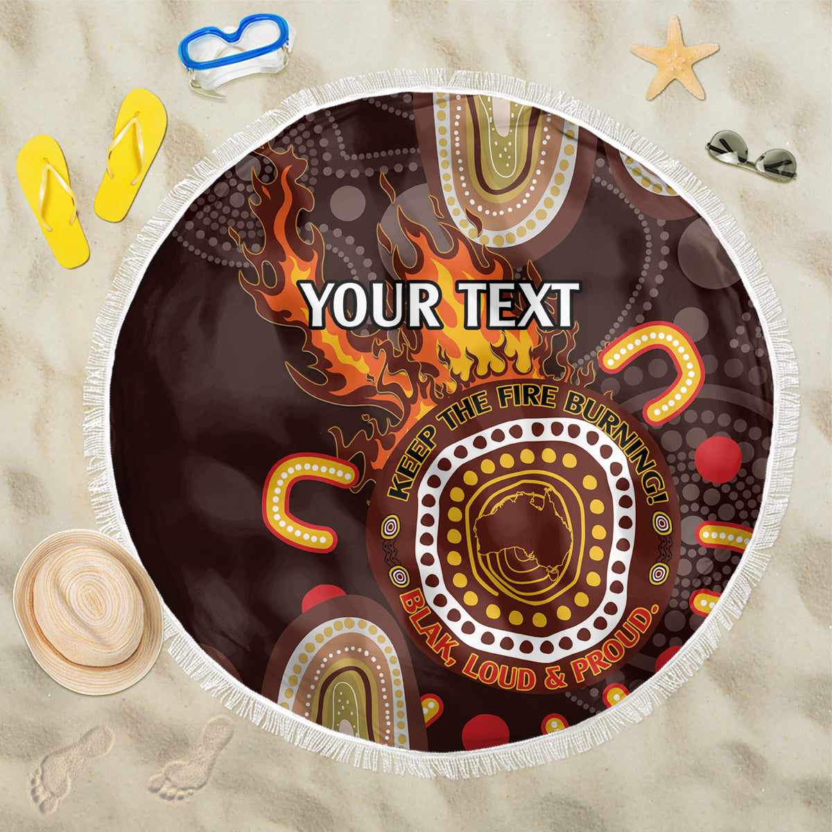 Personalised NAIDOC Week 2024 Beach Blanket Aussie Map With Aboriginal