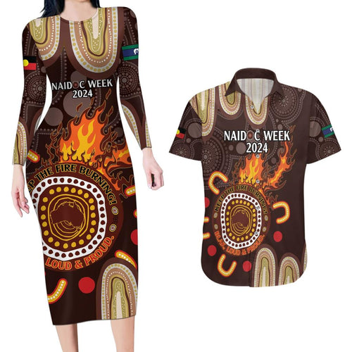 Personalised NAIDOC Week 2024 Couples Matching Long Sleeve Bodycon Dress and Hawaiian Shirt Aussie Map With Aboriginal