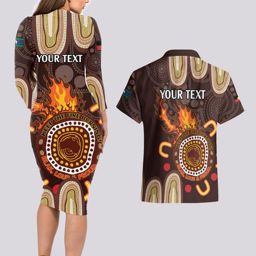 Personalised NAIDOC Week 2024 Couples Matching Long Sleeve Bodycon Dress and Hawaiian Shirt Aussie Map With Aboriginal