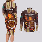 Personalised NAIDOC Week 2024 Couples Matching Long Sleeve Bodycon Dress and Long Sleeve Button Shirt Aussie Map With Aboriginal