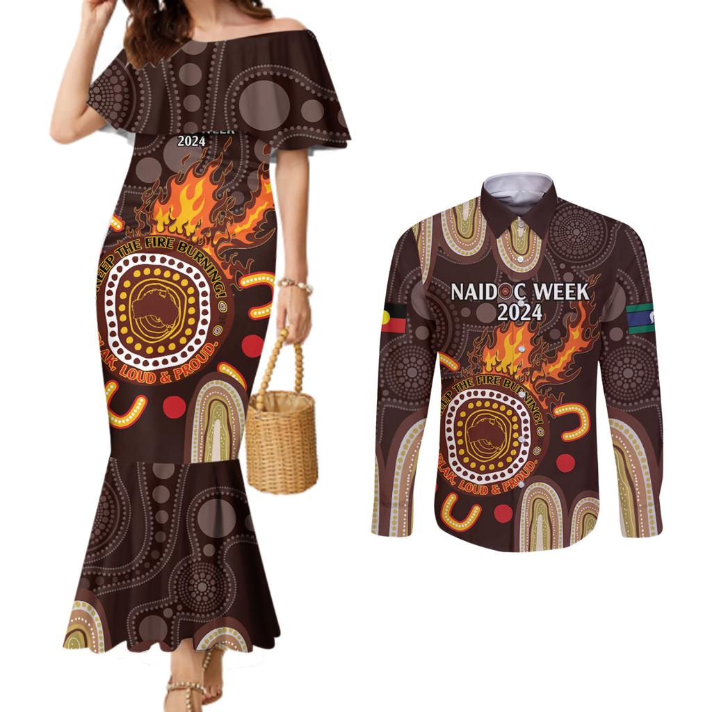 Personalised NAIDOC Week 2024 Couples Matching Mermaid Dress and Long Sleeve Button Shirt Aussie Map With Aboriginal