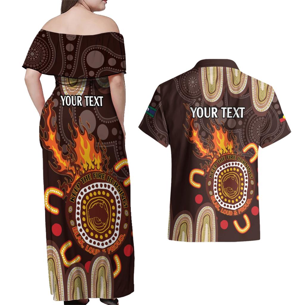 Personalised NAIDOC Week 2024 Couples Matching Off Shoulder Maxi Dress and Hawaiian Shirt Aussie Map With Aboriginal