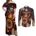 Personalised NAIDOC Week 2024 Couples Matching Off Shoulder Maxi Dress and Long Sleeve Button Shirt Aussie Map With Aboriginal