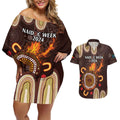 Personalised NAIDOC Week 2024 Couples Matching Off Shoulder Short Dress and Hawaiian Shirt Aussie Map With Aboriginal