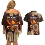 Personalised NAIDOC Week 2024 Couples Matching Off Shoulder Short Dress and Hawaiian Shirt Aussie Map With Aboriginal