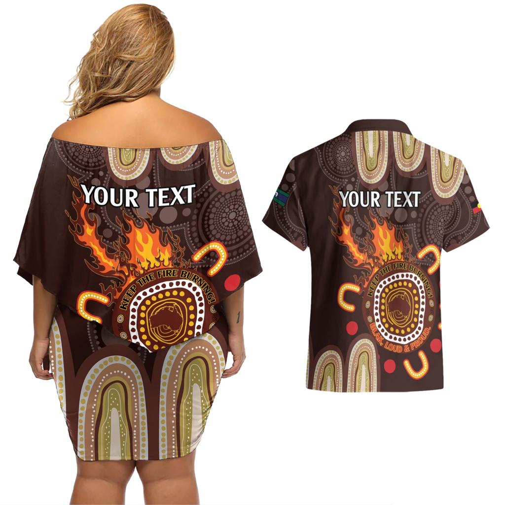 Personalised NAIDOC Week 2024 Couples Matching Off Shoulder Short Dress and Hawaiian Shirt Aussie Map With Aboriginal