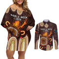 Personalised NAIDOC Week 2024 Couples Matching Off Shoulder Short Dress and Long Sleeve Button Shirt Aussie Map With Aboriginal