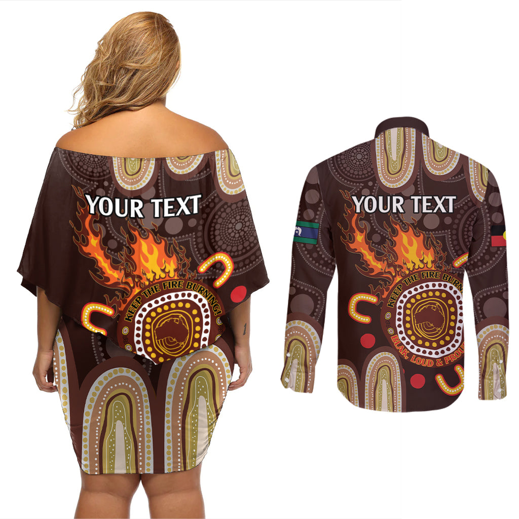 Personalised NAIDOC Week 2024 Couples Matching Off Shoulder Short Dress and Long Sleeve Button Shirt Aussie Map With Aboriginal