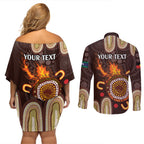 Personalised NAIDOC Week 2024 Couples Matching Off Shoulder Short Dress and Long Sleeve Button Shirt Aussie Map With Aboriginal