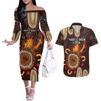 Personalised NAIDOC Week 2024 Couples Matching Off The Shoulder Long Sleeve Dress and Hawaiian Shirt Aussie Map With Aboriginal