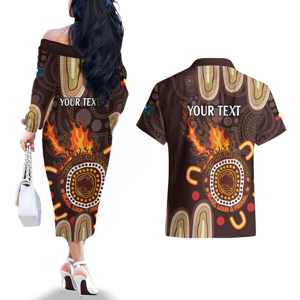 Personalised NAIDOC Week 2024 Couples Matching Off The Shoulder Long Sleeve Dress and Hawaiian Shirt Aussie Map With Aboriginal