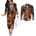 Personalised NAIDOC Week 2024 Couples Matching Off The Shoulder Long Sleeve Dress and Long Sleeve Button Shirt Aussie Map With Aboriginal