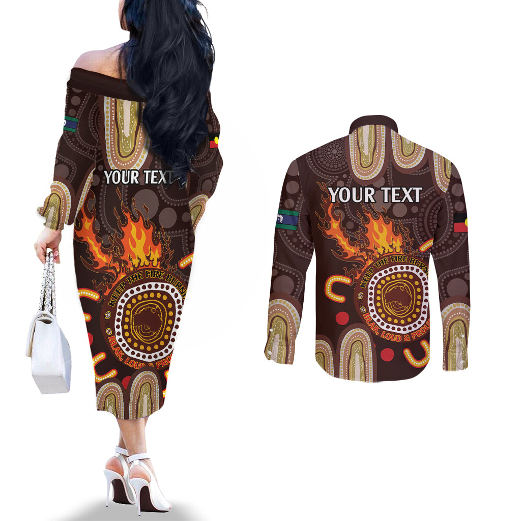 Personalised NAIDOC Week 2024 Couples Matching Off The Shoulder Long Sleeve Dress and Long Sleeve Button Shirt Aussie Map With Aboriginal