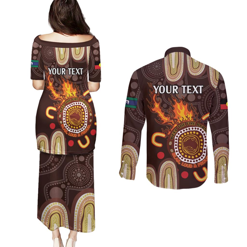 Personalised NAIDOC Week 2024 Couples Matching Puletasi and Long Sleeve Button Shirt Aussie Map With Aboriginal