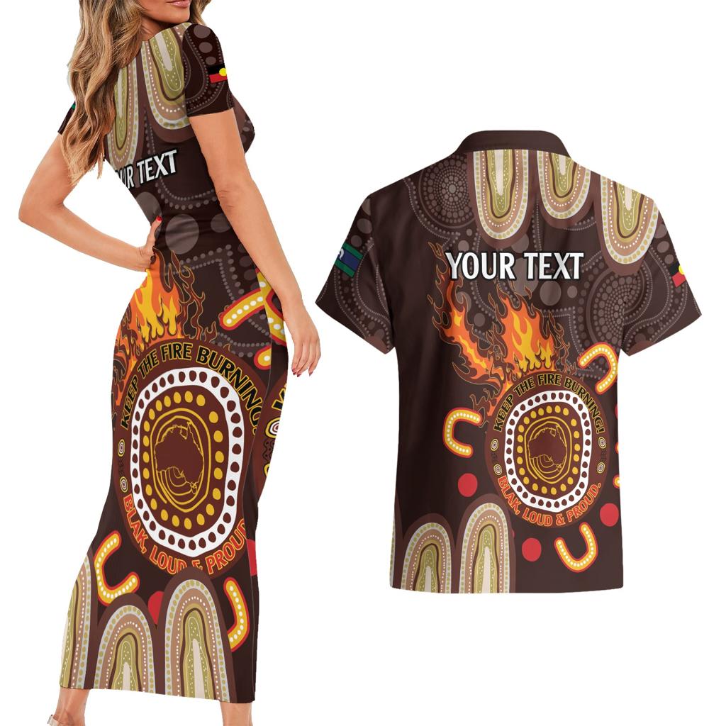 Personalised NAIDOC Week 2024 Couples Matching Short Sleeve Bodycon Dress and Hawaiian Shirt Aussie Map With Aboriginal