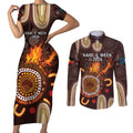 Personalised NAIDOC Week 2024 Couples Matching Short Sleeve Bodycon Dress and Long Sleeve Button Shirt Aussie Map With Aboriginal