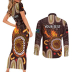 Personalised NAIDOC Week 2024 Couples Matching Short Sleeve Bodycon Dress and Long Sleeve Button Shirt Aussie Map With Aboriginal