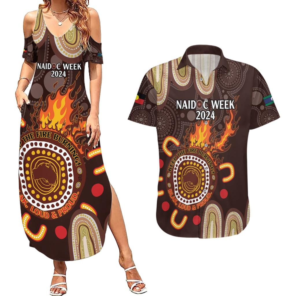 Personalised NAIDOC Week 2024 Couples Matching Summer Maxi Dress and Hawaiian Shirt Aussie Map With Aboriginal