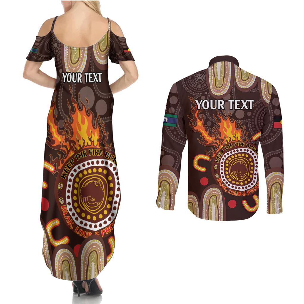 Personalised NAIDOC Week 2024 Couples Matching Summer Maxi Dress and Long Sleeve Button Shirt Aussie Map With Aboriginal
