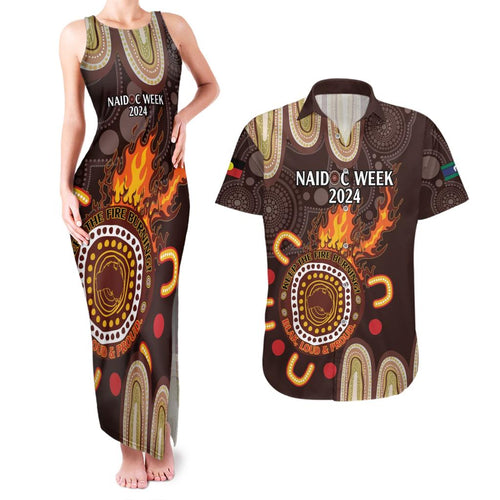 Personalised NAIDOC Week 2024 Couples Matching Tank Maxi Dress and Hawaiian Shirt Aussie Map With Aboriginal