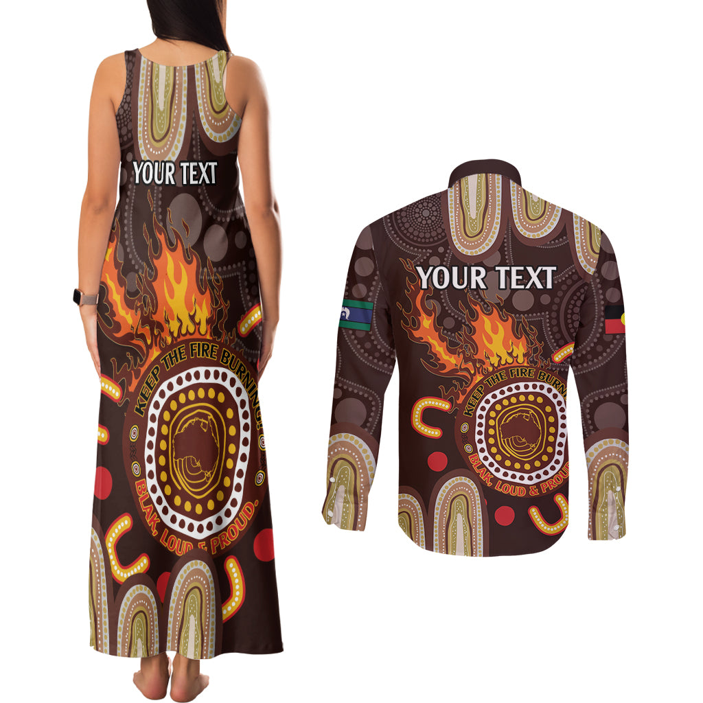 Personalised NAIDOC Week 2024 Couples Matching Tank Maxi Dress and Long Sleeve Button Shirt Aussie Map With Aboriginal