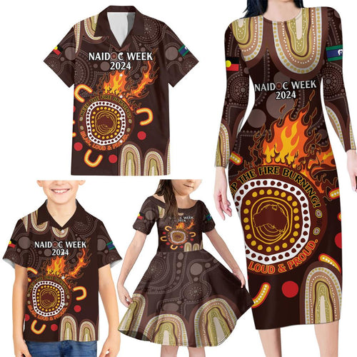 Personalised NAIDOC Week 2024 Family Matching Long Sleeve Bodycon Dress and Hawaiian Shirt Aussie Map With Aboriginal