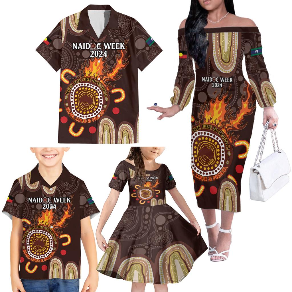 Personalised NAIDOC Week 2024 Family Matching Off The Shoulder Long Sleeve Dress and Hawaiian Shirt Aussie Map With Aboriginal