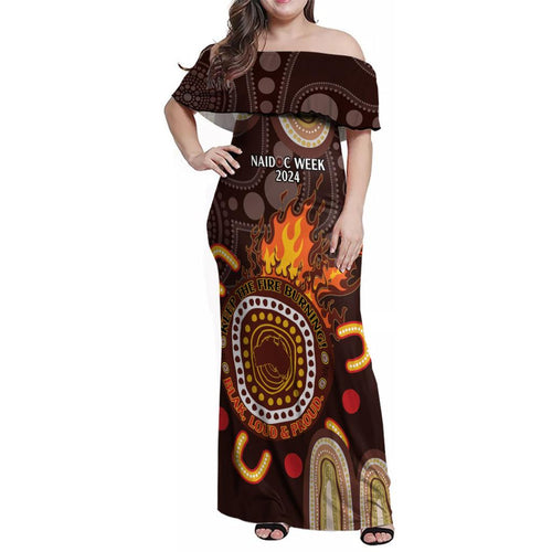 Personalised NAIDOC Week 2024 Family Matching Off Shoulder Maxi Dress and Hawaiian Shirt Aussie Map With Aboriginal