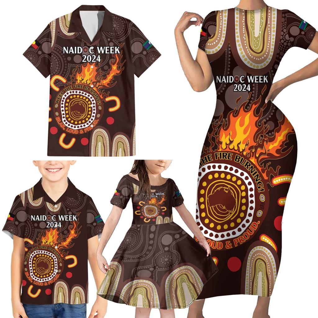 Personalised NAIDOC Week 2024 Family Matching Short Sleeve Bodycon Dress and Hawaiian Shirt Aussie Map With Aboriginal