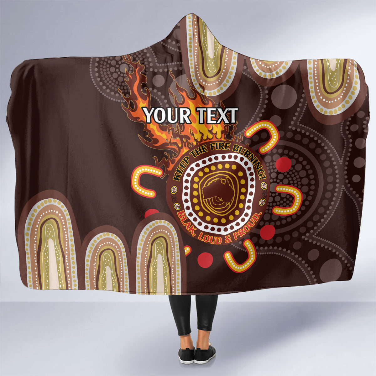 Personalised NAIDOC Week 2024 Hooded Blanket Aussie Map With Aboriginal