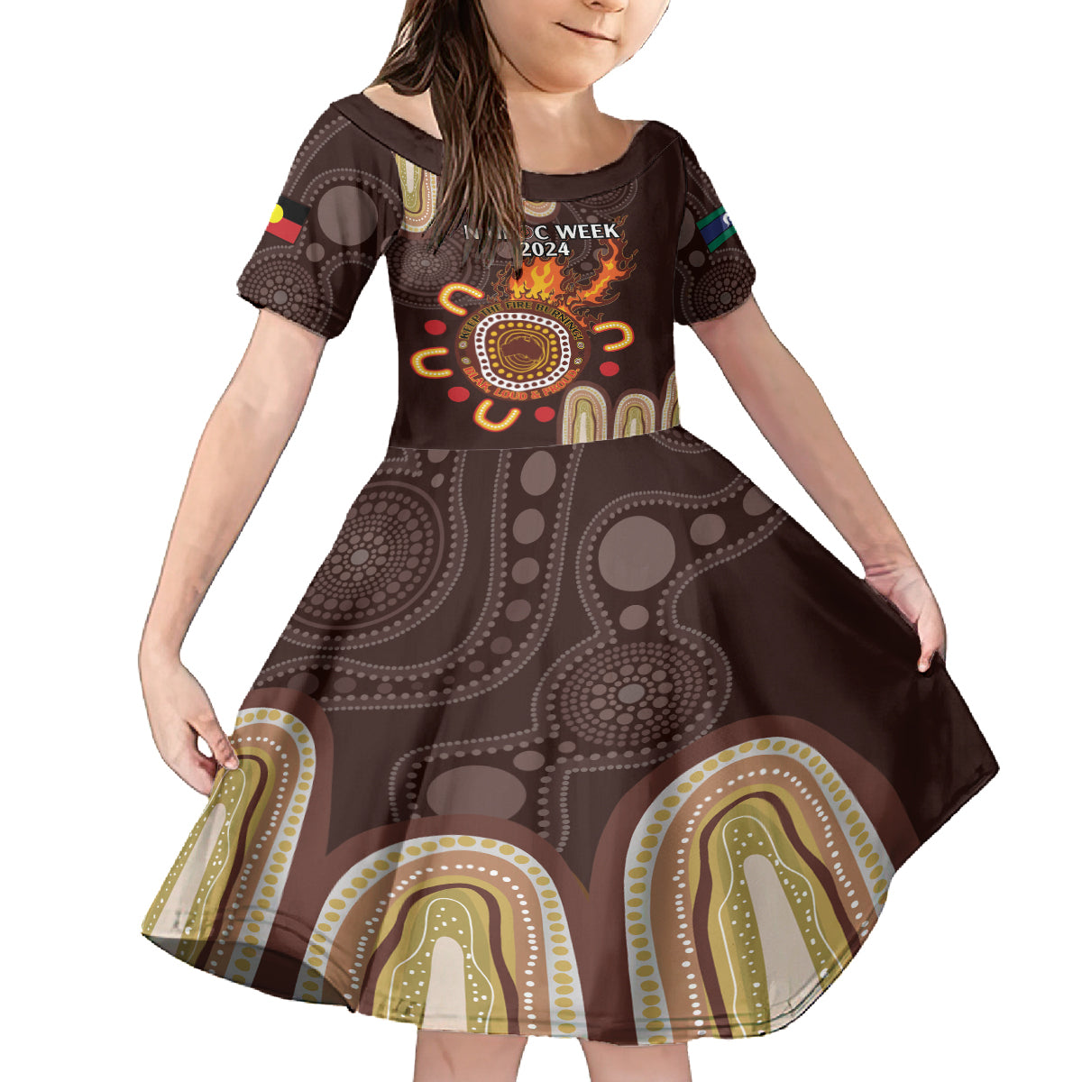 Personalised NAIDOC Week 2024 Kid Short Sleeve Dress Aussie Map With Aboriginal