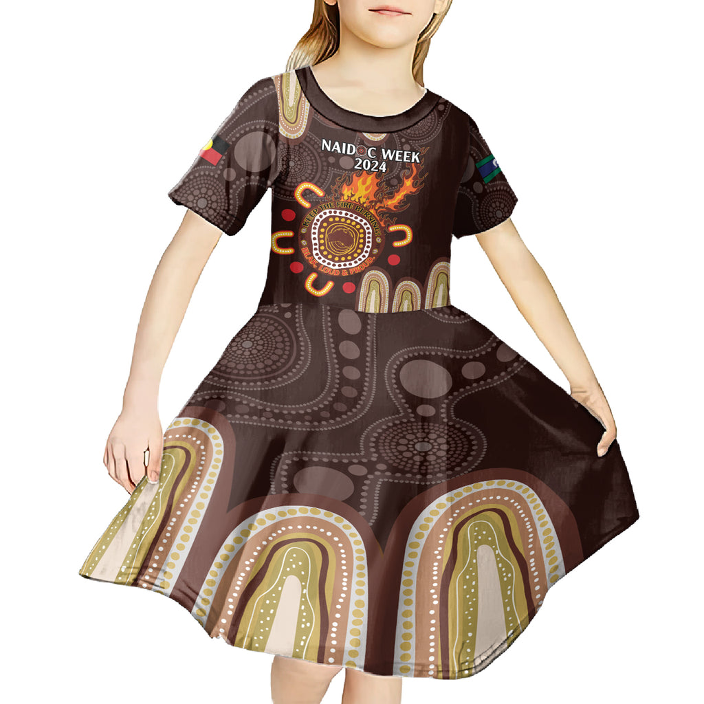 Personalised NAIDOC Week 2024 Kid Short Sleeve Dress Aussie Map With Aboriginal