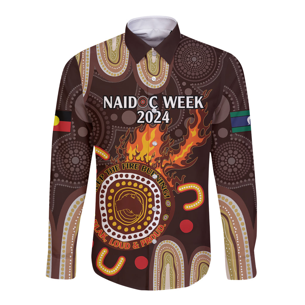 Personalised NAIDOC Week 2024 Long Sleeve Button Shirt Aussie Map With Aboriginal