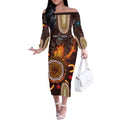 Personalised NAIDOC Week 2024 Off The Shoulder Long Sleeve Dress Aussie Map With Aboriginal