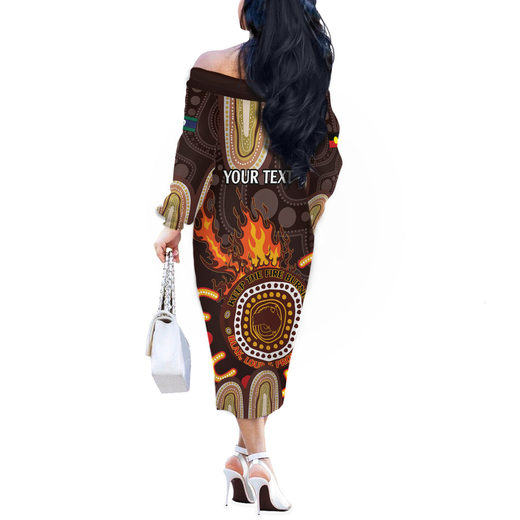 Personalised NAIDOC Week 2024 Off The Shoulder Long Sleeve Dress Aussie Map With Aboriginal