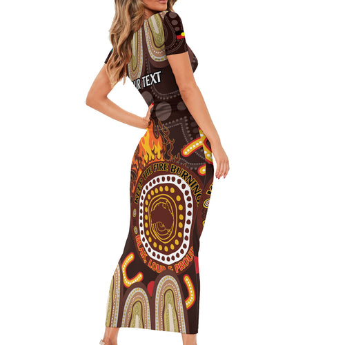 Personalised NAIDOC Week 2024 Short Sleeve Bodycon Dress Aussie Map With Aboriginal