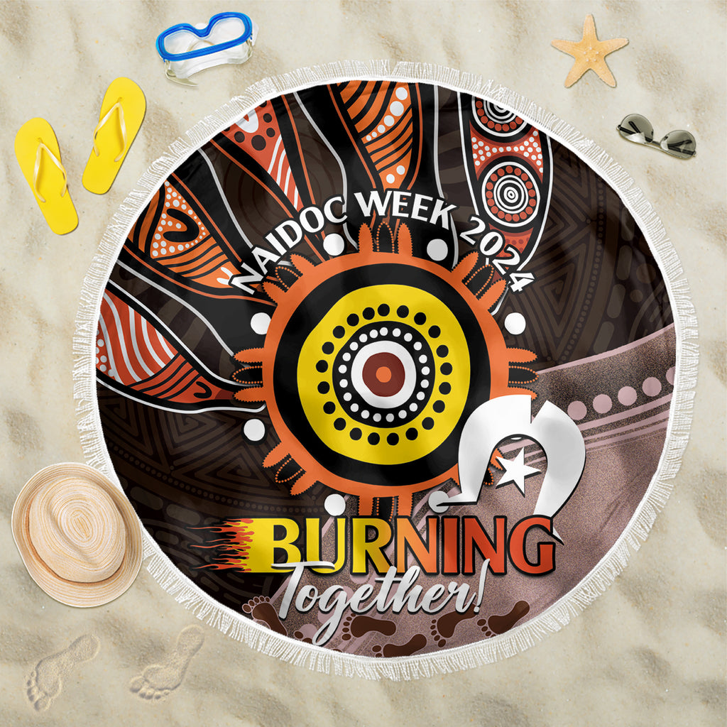 Fire Burning Together NAIDOC 2024 Beach Blanket Indigenous Art