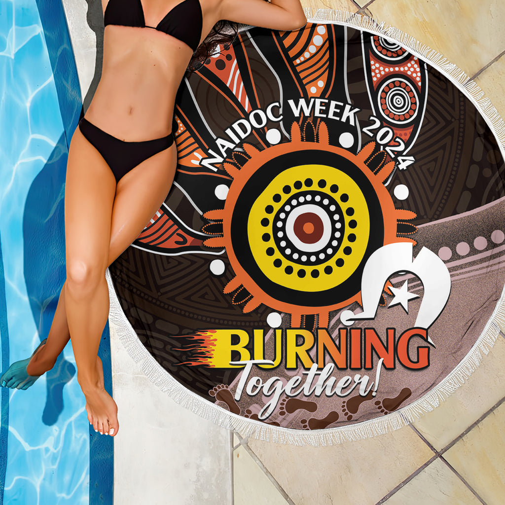 Fire Burning Together NAIDOC 2024 Beach Blanket Indigenous Art