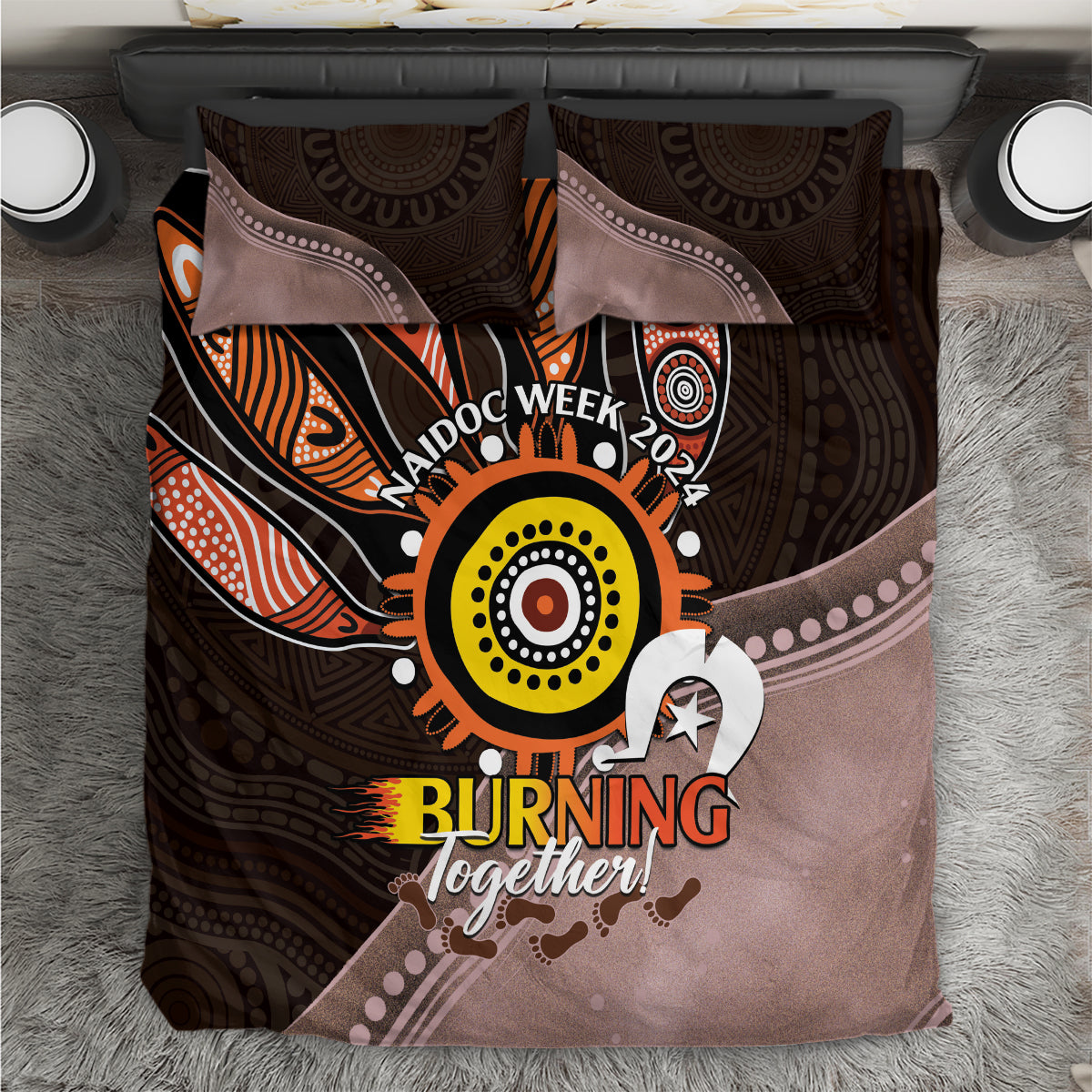 Fire Burning Together NAIDOC 2024 Bedding Set Indigenous Art