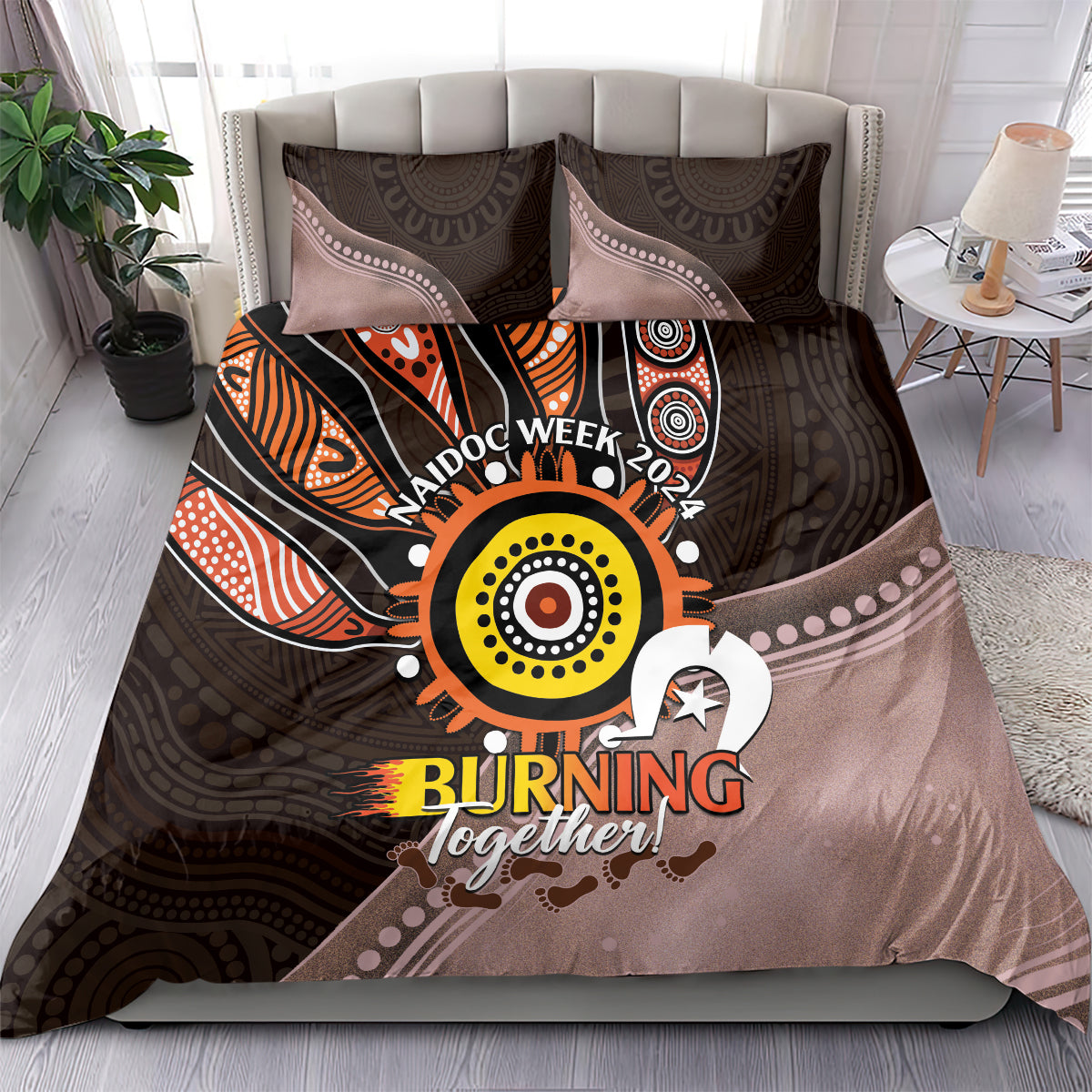 Fire Burning Together NAIDOC 2024 Bedding Set Indigenous Art