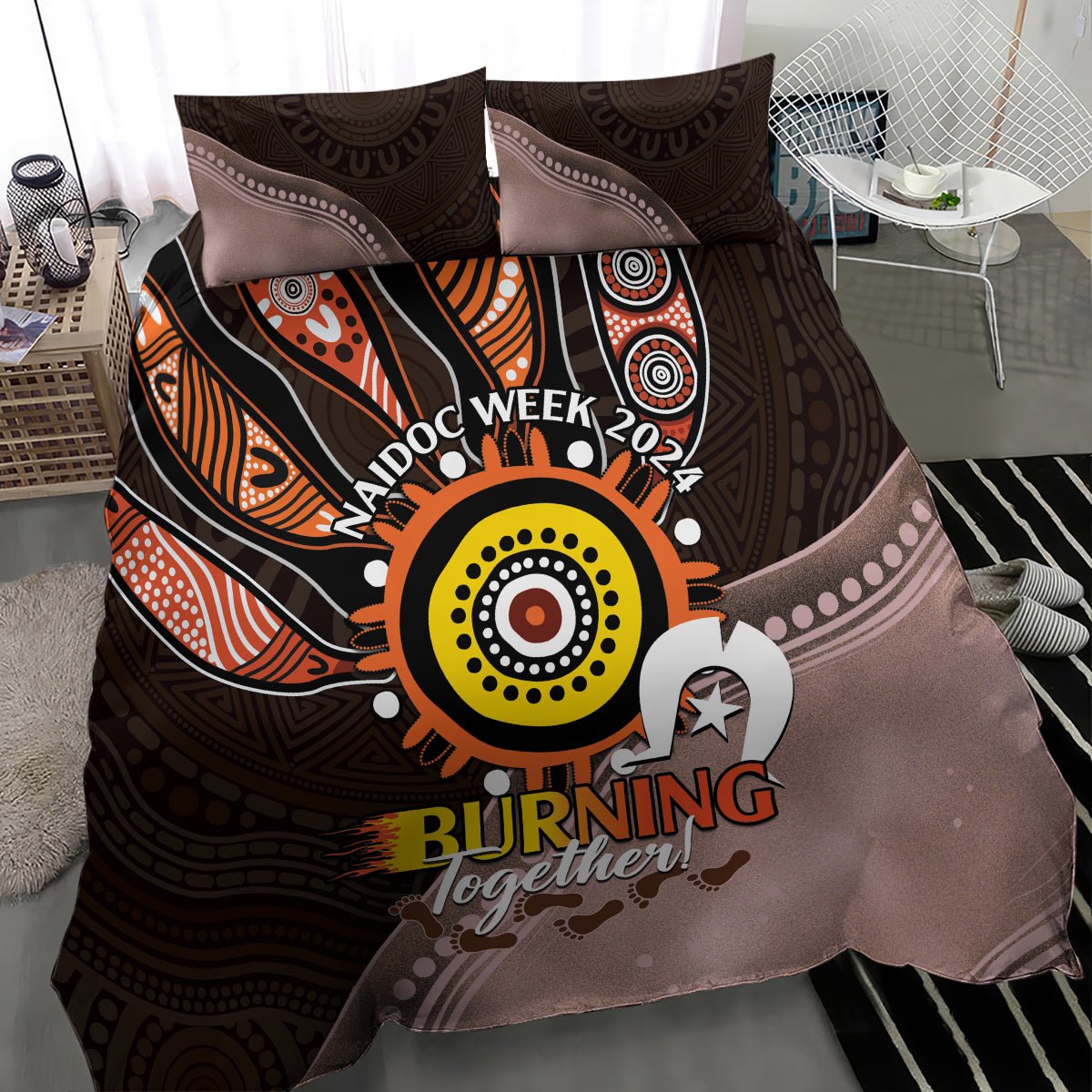 Fire Burning Together NAIDOC 2024 Bedding Set Indigenous Art