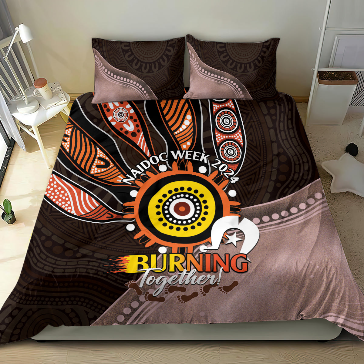 Fire Burning Together NAIDOC 2024 Bedding Set Indigenous Art