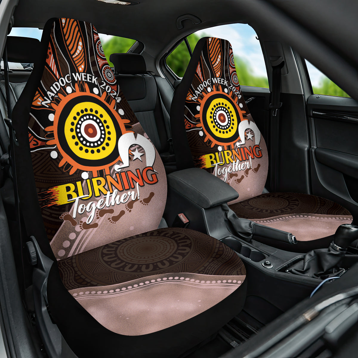 Fire Burning Together NAIDOC 2024 Car Seat Cover Indigenous Art
