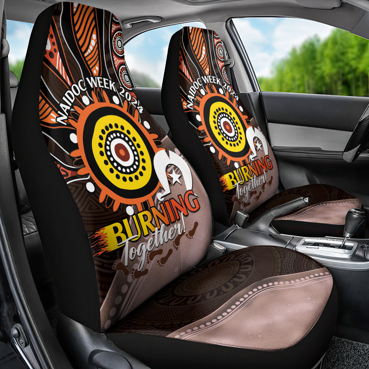 Fire Burning Together NAIDOC 2024 Car Seat Cover Indigenous Art